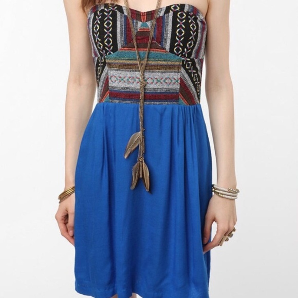 Blue Bottom & Multi-colored Top Bohemian Strapless